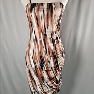 Chic Strapless Dress in Brown and Black Stripes